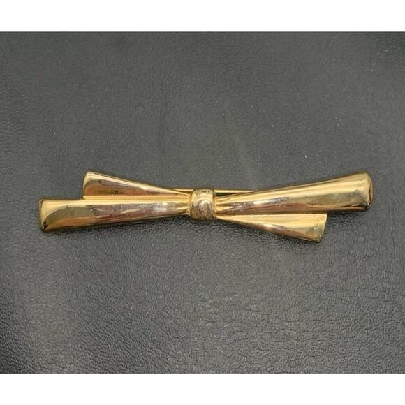 Vintage Gold Tone Bow Brooch Dainty Simple - Picture 2 of 4